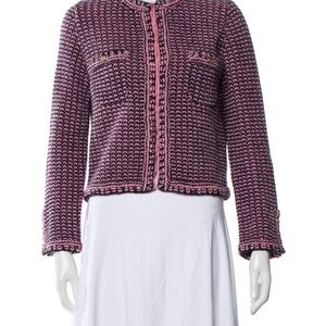 Authentic 2021 CHANEL Pink and Black Tweed Jacket Size 40